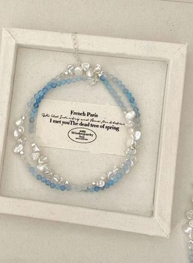 2025新款人鱼秘境海蓝宝项链精致轻奢巴洛克珍珠锁骨链