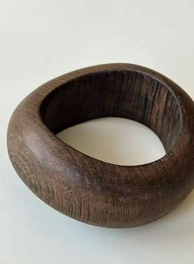 新中式禅意檀木波浪形宽版手镯女国风复古气质木头手镯贵妃镯