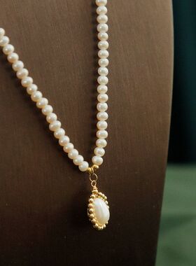 淡水小珍珠项链网红风18包金带坠