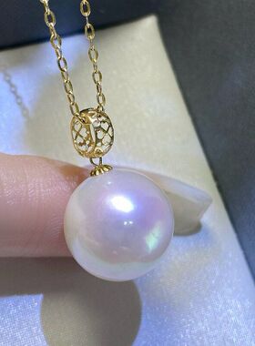 G18K金吊坠1213mm正圆淡水爱迪生