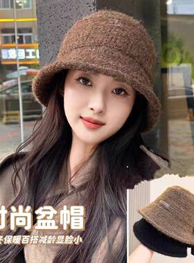 显脸小冷帽女秋冬防寒保暖盆帽蝴蝶结针织渔夫帽时尚百搭开1017e