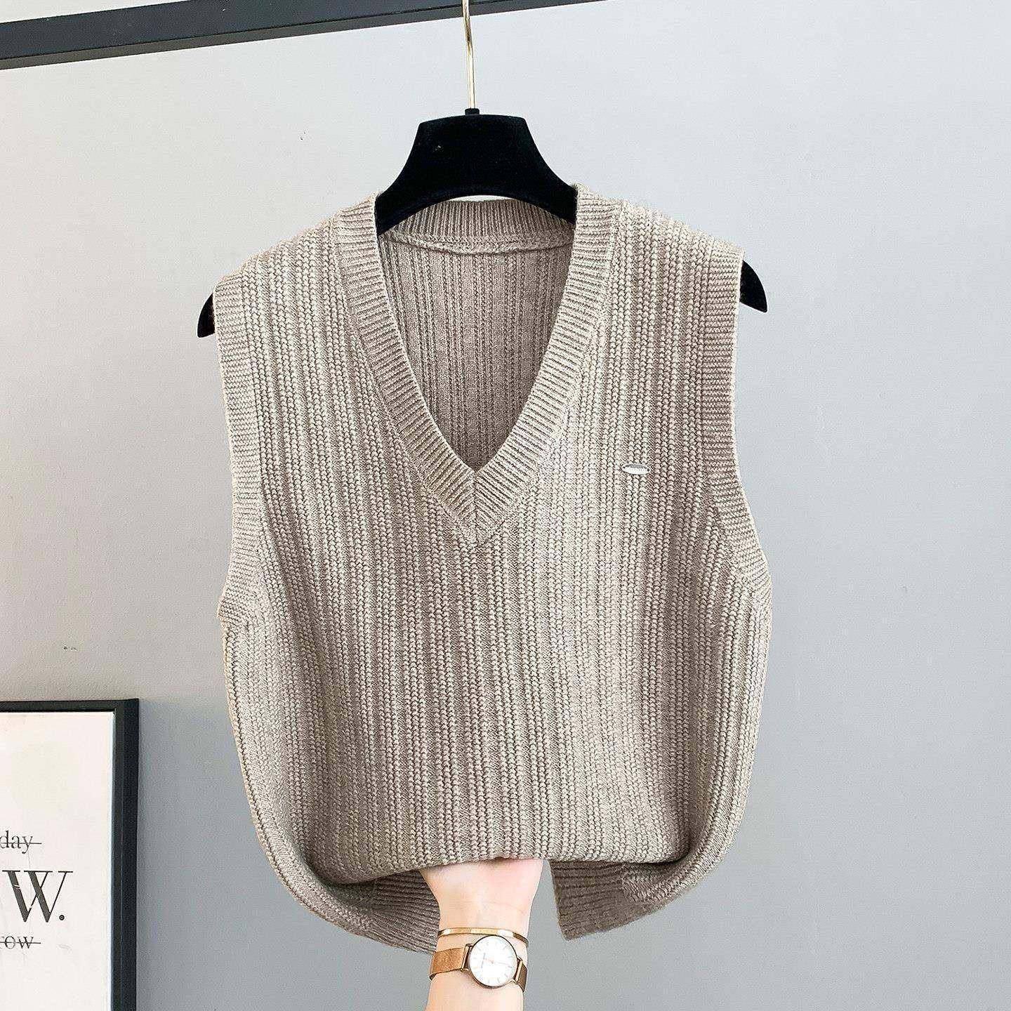 马甲女士外套2026新款春秋宽松外穿时尚V领针织背心毛衣坎肩0123e,淘宝优惠券,粉丝福利购,淘宝优惠卷