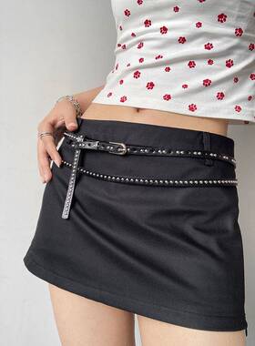 腰带女装饰配裙子朋克风双层铆钉白色重工小众金属扣配裙子1010e