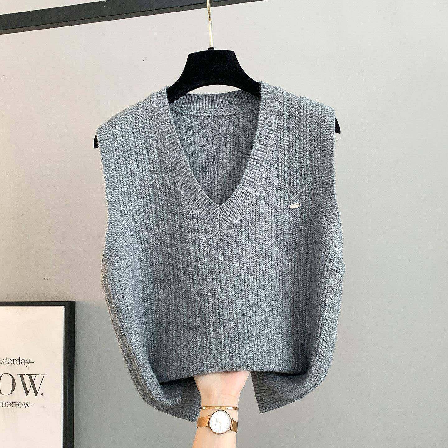 马甲女士外套2026新款春秋宽松外穿时尚V领针织背心毛衣坎肩0123e,淘宝优惠券,粉丝福利购,淘宝优惠卷