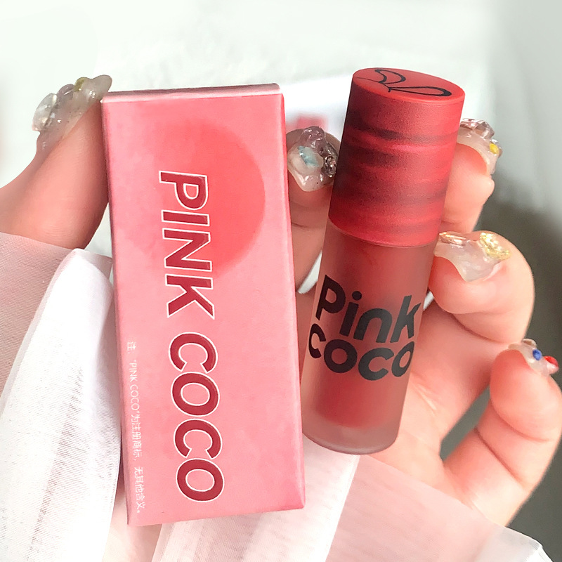 PINKCOCO夕阳柔纱哑光唇釉干枯玫瑰色口红低饱和唇泥哑光素颜显白 - 图0