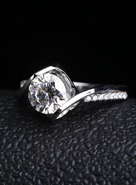 正品D色莫桑钻925纯银微镶天使之吻戒指情侣对戒求婚戒指结婚钻戒