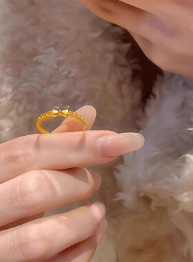 甜美在逃公主小巧蕾丝蝴蝶结戒指新款精致指环可调节