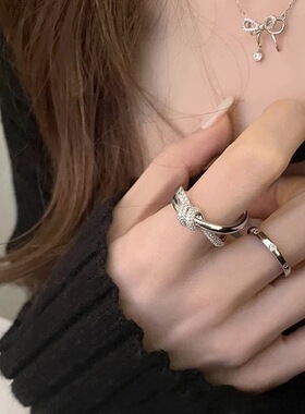 绳结镶钻戒指女欧美轻奢knot打结指环开口小红书名媛同款千金小姐