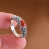 Chun Feng Si Han s925 silver ring simple literary fashion small floral inlaid agate lapis lazuli gourd women's ring