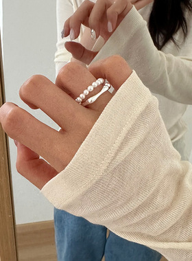 s925纯银双层珍珠戒指女简约小众设计冷淡2026年新款轻奢原创设计