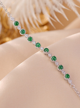 辰锦 s925纯银翡翠八连珠时尚气质精致手饰百搭气质小清新银手链
