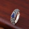 Chun Feng Si Han s925 silver ring simple literary fashion small floral inlaid agate lapis lazuli gourd women's ring