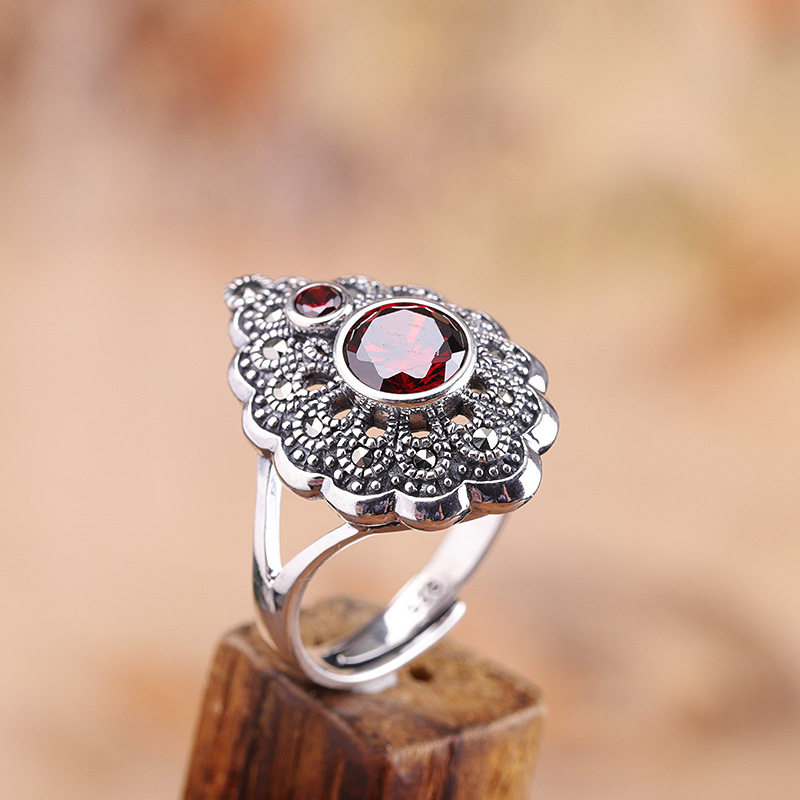 Chunfeng Sihan Literary Retro Thai Silver Bracelet S925 Silver Jewelry Trendy Versatile Women's Pomegranate Ring