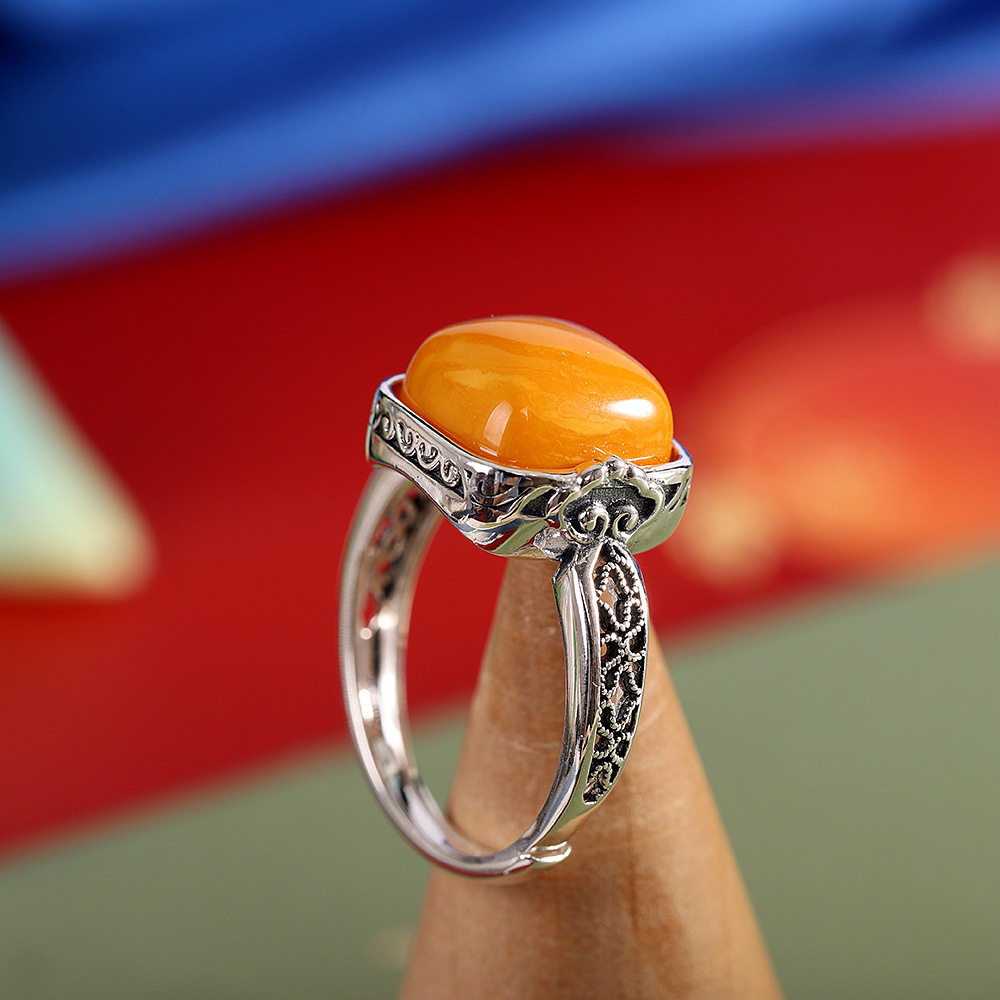 Chunfeng Sihan s925 silver aged Thai silver square beeswax ring women's niche design retro versatile open ring