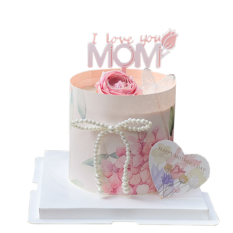 母亲节印花围边蛋糕装饰亚克力英文我爱妈妈节日快乐甜品装扮插件-图3
