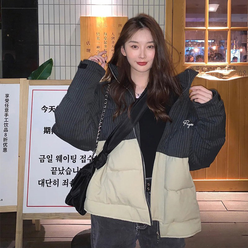 2021冬季国潮撞色羽绒棉服女潮牌 猫仕棉衣/棉服