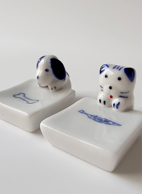 【外贸余单】桌面摆件筷子托架小猫小狗首饰托盘高温陶瓷装饰礼品