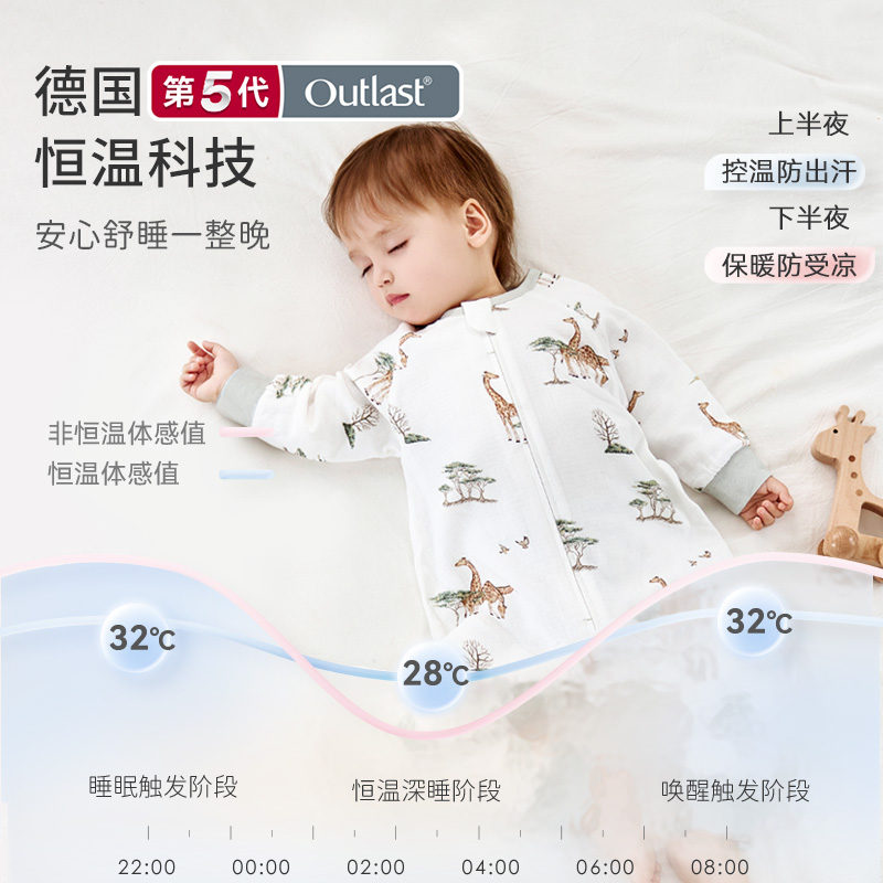 ibaby恒温儿童睡袋婴儿春夏四层竹棉纱布睡袋宝宝防踢被四季通用