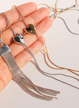 外贸饰品小众极简蛇骨链条爱心长款项链抽拉可调节流苏毛衣链405