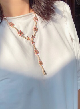 外贸复古宫廷花朵水滴项链女