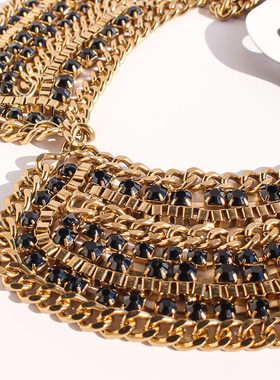 Z家原包装外贸饰品欧美风重工高级黑色闪钻编织金色假领子项链377