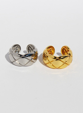 明星王一博同款经典小香风菱格纹宽版开口戒指男女情侣款指环B166