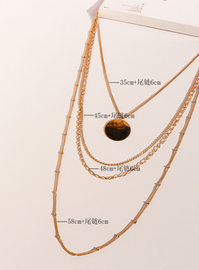 外贸饰品欧美小众时尚多层细链条圆片项链简约精致毛衣链ins风354