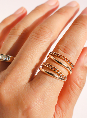 五组套装外贸饰品欧美小众时尚方块闪钻叠戴戒指百搭素圈指环401