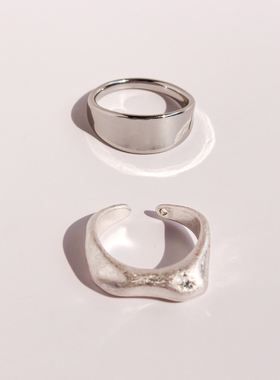 两组套装外贸饰品小众肌理感银色开口戒指时尚冷淡风叠戴指环448