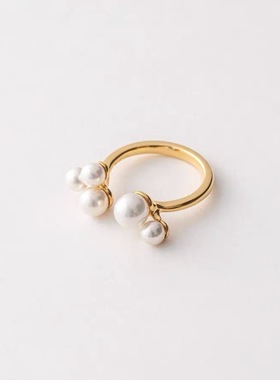 jouete开口戒指贝珠银镀金