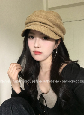出口褶皱棉麻帽*女春夏显脸小韩版百搭ins文艺风画家帽