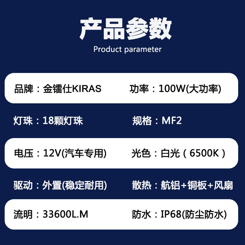 18灯珠汽车led前大灯h11h4h7h390056白光6000K聚光透镜车灯泡