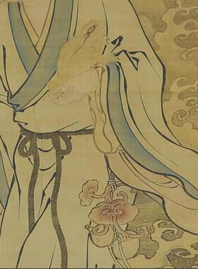 明商喜过海图名家q工笔国画人物立轴财神仙画高清微喷复制立轴