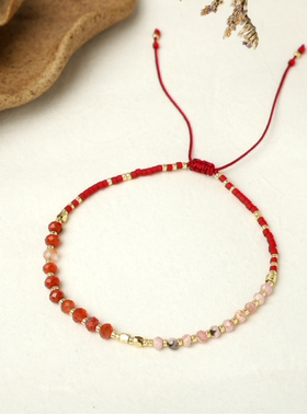 中国红编织珍珠几何形甜美风手链