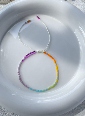 波西米亚风ins彩虹渐变色小女生进口miyuki极细气质米珠小手链