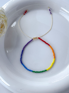 高颜值彩虹撞色小手链多巴胺原创