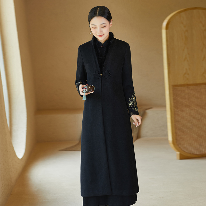 禅意茶服女秋冬季中国风唐装上衣新款外套改良居士服旗袍外搭加厚-图0
