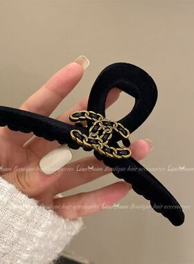 黑色植绒大号抓夹女高级感鲨鱼夹