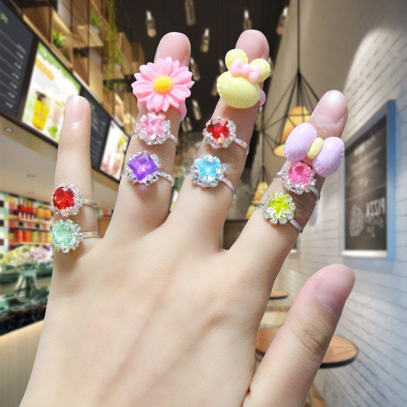 Cute ring children girl makeup toy cartoon animal ring princess ring birthday gift tiara toy