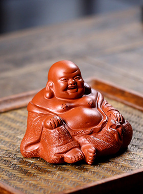 宜兴全手工紫砂茶宠人物佛像雕塑工艺品  弥勒佛家居茶台摆件可养