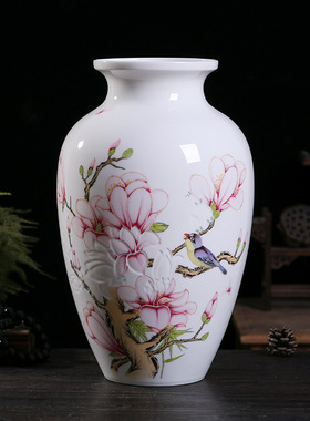 景德镇手绘青花半刀泥花瓶 中式瓷器家居装饰摆件 陶瓷花瓶工艺品