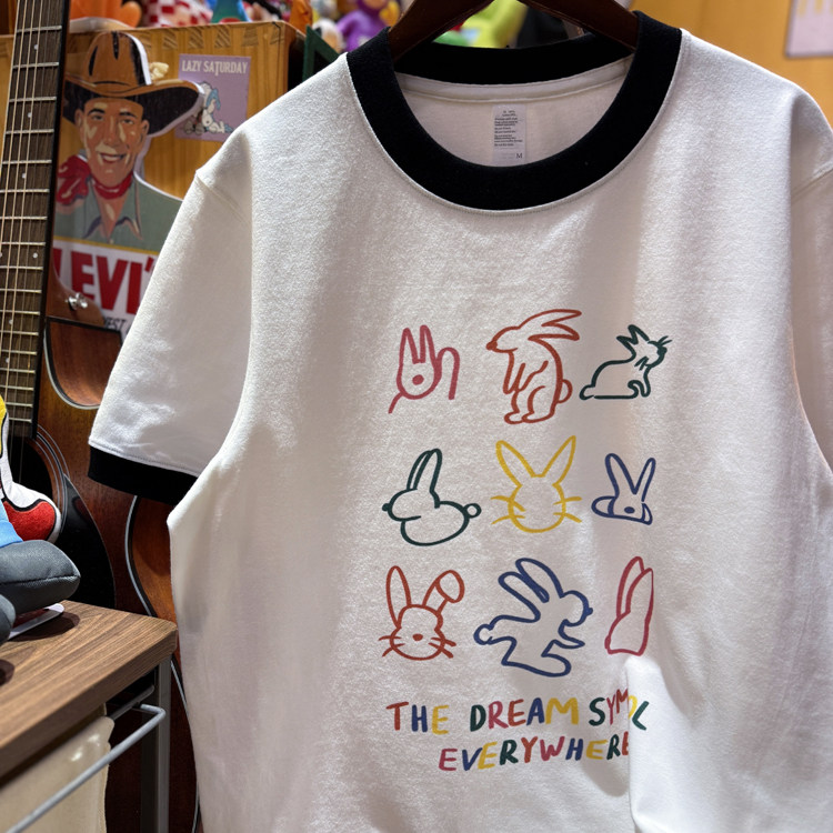 美式复古 vintage 卡通趣味布朗小兔子  拼色纯棉重磅男女情侣T恤,淘宝优惠券,粉丝福利购,淘宝优惠卷