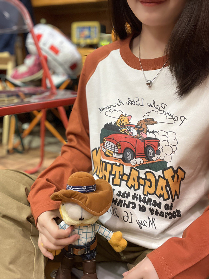 美式复古  vintage 可爱小猫开车 插肩拼色重磅纯棉男女情侣T恤,淘宝优惠券,粉丝福利购,淘宝优惠卷