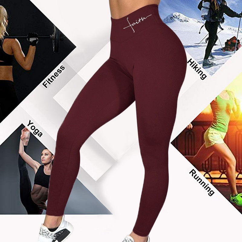 Print Leggings Female Plus Size High Waist Workout Gym Pants - 图1