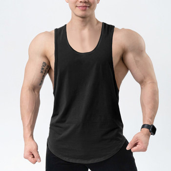 Summer Fitness sweat vest pure cotton cotton training loose waistcoat I-shaped bodybuilding muscle men low collar elastic trend