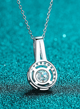 女韩版铂金坠热销PT950项链莫桑石直播链百搭吊新款O型锁骨圆形