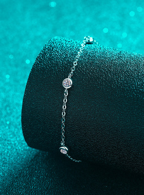 新款18K手镯串女泡泡百搭轻奢PT9502025莫桑石简约金小手礼物手链