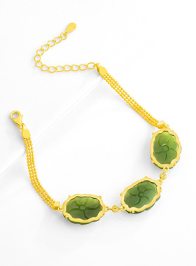 天然和田碧玉S925银玫瑰花手链