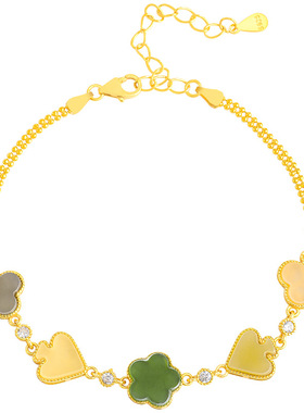 和田玉四叶草手链S925金色轻奢