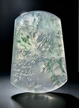 缅甸翡翠山水牌冰透水润